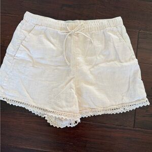 Abercrombie and fitch Linen blend  Drawstring Shorts with Crochet Trim - Cream
